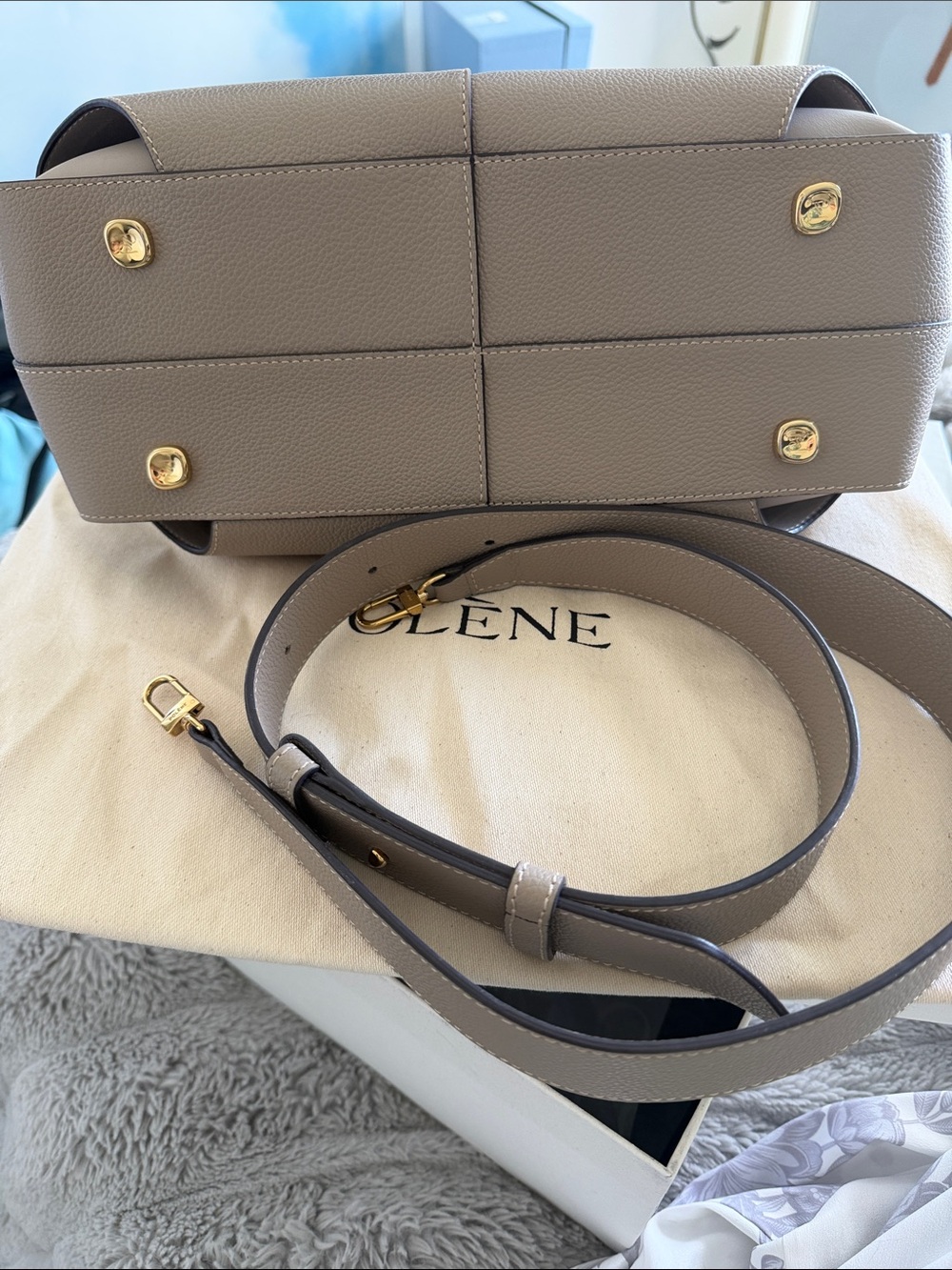 Polène Mokki Mini Handbag Purse Textured Taupe - Picture 5 of 9